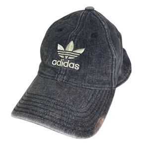 Adidas Originals Washed Black Denim‎ Dad Hat Trefoil Logo Adjustable Cap
